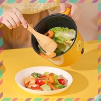 Nồi lẩu mini chống dính kèm khay hấp 18cm hình VỊT VÀNG cute - Nồi lẩu điện đa năng, ca nấu mì vịt vàng có tay cầm