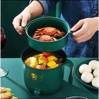 Nồi lẩu mini đa năng 2 tầng, ca nấu mì Hàn Quốc Vân Đá Siêu Chống Dính Kèm Khay Hấp Nồi Lẩu Xanh