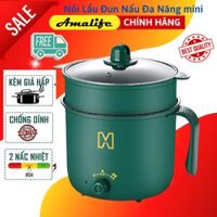 Nồi Lảu Mini Đa Năng 2 Tầng, Ca Nấu Mì Hàn Quốc Có Kèm Khay Hấp 1.8L  Amalife - Hàng Chính Hãng - MÀU XANH LÁ