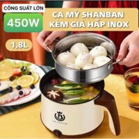 Nồi Lẩu Mini Đa Năng, Nồi Lẩu Điện Mini, Ca Nấu Mì 18cm 2 Nấc Nhiệt Kèm Giá Hấp Inox, Đế Chống Dính, Chiên Xào, Hấp