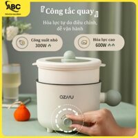 Nồi lẩu mini điện đa năng Ozhu, ca nấu mì mini 18cm, nồi cơm điện chống dính 2 tầng 2 nấc nhiệt lẩu chiên xào