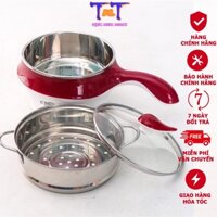 Nồi lẩu mini 1.5L nồi lẩu điện đa năng tặng kèm giá hấp size 18cm có tay cầm chống nóng đa năng tiện dụng