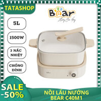 Nồi lẩu nướng Bear C40M1, bếp 2 ngăn vừa nấu lẩu vừa nướng, chín nhanh đều thức ăn, nồi chống dính - bảo hành 18 tháng