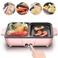 Nồi Lẩu Nướng Điện Mini Đa Năng 2in1Lò Nướng Điện 2 Ngăn 1 Chế Độ,Đa Chức Năng: Nướng Và Nấu Lẩu Trên Cùng Một Chiếc Bếp