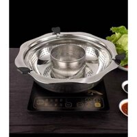 Nồi Lẩu Xoay Inox 2 tầng Hàn Quốc, Nồi Lẩu Xoay 2 Tầng Inox Không Kén Bếp Dùng Được Cả Bếp Từ Và Bếp Gas Cam Homeware