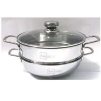 Nồi lẩu xửng hấp inox fivestar 3 đáy từ nắp kính - 24CM