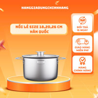 Nồi lẻ inox 18/10 liền khối 3 đáy - Gồm 3 nồi với đường kính 18cm-20cm-26cm - Đáy từ dùng mọi loại bếp