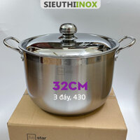 Nồi luộc gà 32cm, 3 đáy, inox 430, chính hãng FiveStar