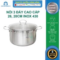 Nồi luộc gà inox 430 bếp từ Fivestar 3 đáy nắp kính ( 28cm )