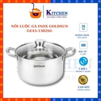 Nồi luộc gà, Nồi luộc gà inox Goldsun GE43-1302SG size 26 cm đáy từ 3 lớp, Inox 430 cao cấp, Vung kính cường lực