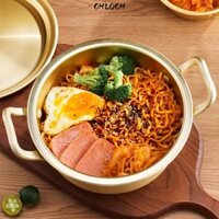 Nồi Mì Ramen CHLOCH, Tai Đôi Vàng Có Nắp Súp Lẩu, Nhôm Thương Mại Dễ Dàng Vệ Sinh Nồi Nấu Mì Đa Năng Bếp Điện Từ Gas