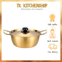 Nồi mỳ ramen, nồi mì cay Hàn Quốc màu vàng chất liệu inox 304 cao cấp mang đặc trưng phong cách Hàn