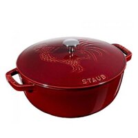 Nồi nắp hình con gà màu đỏ lựu Staub 24cm (B)