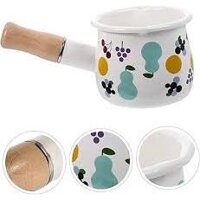 Nồi Nấu Bột, Nấu Cháo, Đồ Ăn Dặm Mini Tráng Men Sứ Cho Bé, Có Tay Cầm Bằng Gỗ, Chất Liệu An Toàn Cho Trẻ Em