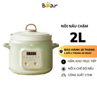Nồi Nấu Cháo Chậm Bear 2L SB-NNC20, 175W, Đa Năng Kho Cá Kho Thịt  Hầm Giữ Ấm, Hẹn giờ, BH 18 Tháng