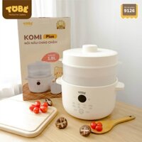 Nồi nấu cháo chậm Komi plus Tobe dung tích 1.8 lít 3 thố sứ cho bé kèm lồng hấp Lunakidsbaby