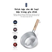 Nồi Nấu Đồ Ăn Mini inox 304 đường kính miệng nồi 18cm tay cầm cán gỗ chống nóng hàng Nhật