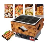 Nồi nấu lẩu xiên Tokbokki Toboki kiểu Hàn Quốc Oden Nhật Bản chạy điện 9 ngăn inox khung gỗ mỹ thuật cao cấp