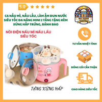 Nồi Nấu Mì Đa Năng Mini 2 Tầng Tặng Xửng Hấp Trứng và Bánh Bao Siêu Tốc