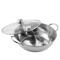 Nồi nấu nẩu hai ngăn bằng inox  28cm có thể tích hợp trên mọi loại bếp, bếp ga , bếp từ bếp hồng ngoại có nắp đậy .