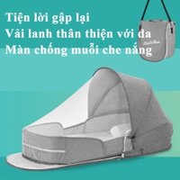 Nôi ngủ gấp gọn cho bé+gối, Nôi ngủ chung di động gấp thành balo có màn cho trẻ, Giường nôi tặng kèm cho bé Lưới chống