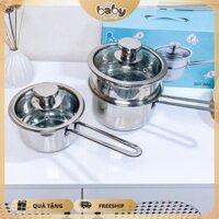 Nồi quánh cháo inox 304  Lion Baby cho bé ăn dặm size 14cm,16cm , nấu bột cho bé ăn dặm dùng cho mọi loại bếp - MTA shop