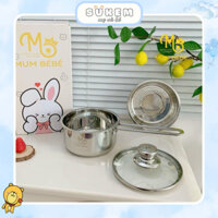 Nồi Quấy Cháo Quấy Bột - Quánh Inox Cao Cấp Kèm Xửng Mumbebe Size 14cm - 16cm Cho Bé Ăn Dặm