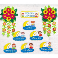 Nội quy lớp mình ,Set rời hình ông trăng. Không kèm hoa.kích thước A3 ép plastic bền đẹp. sẵn băng keo dán tường.
