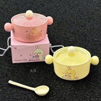 Nồi Sứ Kèm Thìa  bằng gốm sư dễ thương bát mì ăn liền, quà tặng sinh nhật cho bé gái