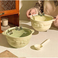 Nồi sứ kèm thìa nắp hình nơ đóng hộp xốp