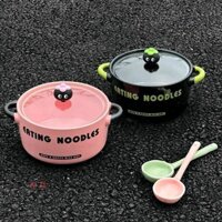 Nồi Sứ Kèm Thìa Sứ Có Nắp Hình Quả Măng Cụt Đáng Yêu