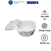 Nồi sứ thủy tinh Luminarc sản xuất tại Pháp hoa màu trắng và đỏ