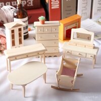 Nội thất miniatur cho nhà búp bê, nôi gỗ nguyên khối, giường cho bé, bàn ăn, tủ, đồ chơi BJD cho nhà búp bê nhỏ