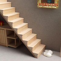 Nội thất nhà búp bê PRESTON 1: 12, Giả vờ chơi mô hình cầu thang Mini DIY, lan can cầu thang thu nhỏ dễ thương Cầu thang bằng gỗ có tay vịn Phụ kiện cảnh quan vi mô