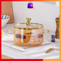 Nồi thủy tinh chịu nhiệt tốt dung tích 1,7l nồi thủy tinh nắp gấu chống nóng tiện lợi thiết kế nắp kính đậy chắc chắn