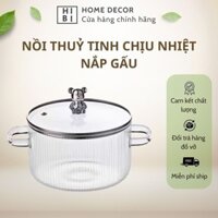 Nồi Thủy Tinh Nắp Gấu Bear 1700ml - Nồi Nấu Mì Chịu Nhiệt Độ Cao, Thiết Kế Độc Đáo và Tiện Dụng - Hibi