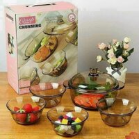 nồi to +4 bát con thuỷ tinh cao cấp