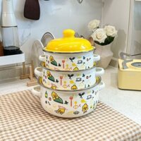 Nồi Tráng Men Dày Hoạt Hình Mới, Nồi Mỡ Lợn Dày Có Nắp, Nồi Sữa Cay, Nồi Hầm, Nồi Lẩu Nhỏ