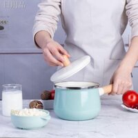 ▲◈Nồi tráng men tráng men Nhật Bản tráng men đơn tay cầm nồi sữa nhỏ dễ thương nồi nấu phở cho bé ăn dặm bổ sung nồi nấu