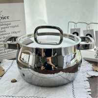 Nồi tròn CHOCKMEN Size 18-20-24cm Inox 18/10 Nồi Inox Quai Vuông Có Vạch Đo Nước Nắp Inox Nồi Nấu Canh Kho Thịt Cá