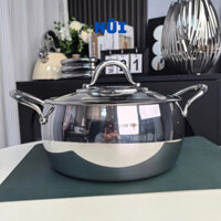 Nồi Vạc inox 18/10 Nắp Vung Kính OYT388 Size 24cm, Nồi Canh, ninh hầm đúc liền nguyên khối