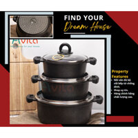 Nồi vân đá bộ nồi bếp từ chống dính, bộ nồi nấu bếp từ vân đá Bộ nồi chảo bếp gas, nồi dùng cho bếp từ Bennix Terra