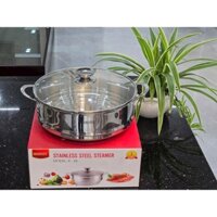 Nồi xửng hấp inox 304 size 28cm kèm nắp thủy tinh tương thích size nồi 24cm-26cm-28cm