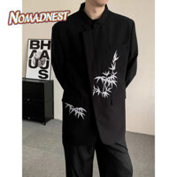 NOMADNEST Áo sơ mi nam mới thêu phong cách Trung Quốc Bộ đồ Đường