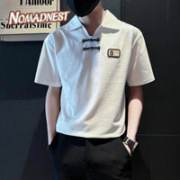 NOMADNEST Áo thun nam ngắn tay phong cách Trung Quốc mới hợp thời trang Trung Quốc Áo polo cổ chữ V