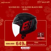 Nón 3/4 EGO E-3 7# Gloss Black Red Size L