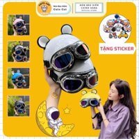 Nón Bảo Hiểm 1/2 Đầu Kính Phi Công Tai Chuột Mickey 2 Màu Dễ Thương, Mũ Bảo Hiểm Nửa Đầu Kính Phi Công Kèm Tai Chuột