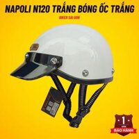 Nón Bảo Hiểm 1/2 Napoli N120 Ốc Titan Trắng Trắng Bóng