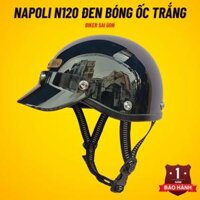 Nón Bảo Hiểm 1/2 Napoli N120 Ốc Titan Trắng Đen Bóng