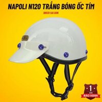 Nón Bảo Hiểm 1/2 Napoli N120 Ốc Titan Tím Trắng Bóng